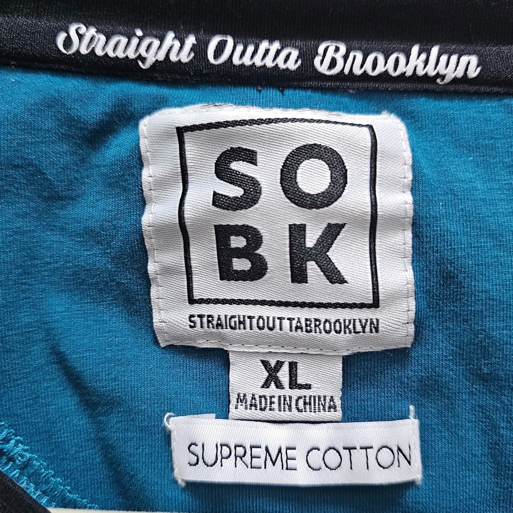 SOBK Straight Outta Brooklyn Mens XL T-Shirt Teal Black Supreme Cotton - Picture 2 of 6